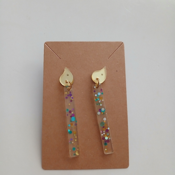 Fashion Jewelry Gold and Multicolor Confetti Earrings - Picture 2 of 3